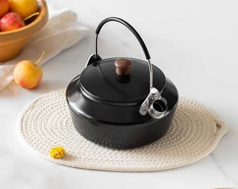 Outdoor Camping Kettle | Stainless Steel Kettle | Flat Bottom Black Kettle with Handle | Flame Kettle | Outdoor Teapot | Mother's Day Gift