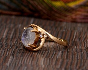 Rainbow Moonstone Brass Ring | Adjustable Boho Statement Ring