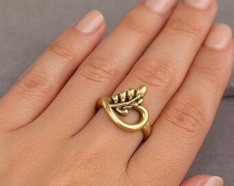Botanical Brass Ring | Handmade Leaf Pod Design Ring | Nature Inspired Brass Jewelry | Adjustable Boho Statement Ring | Gift for Her
