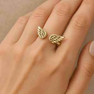 Brass Angel Wing Ring Adjustable | Vintage Feather Design Ring | Boho Open Band Jewelry for Women & Girls | Spiritual Protection Gift