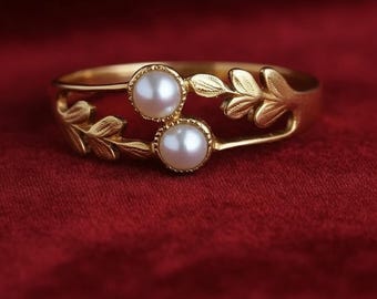Gold Brass Pearl Ring, Dainty June Birthstone Ring