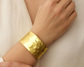 Handmade Hammered Gold Brass Cuff Bracelet | Boho Statement Jewelry