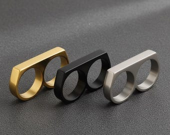 Double Finger Brass Ring – Adjustable Punk Knuckle Ring, Bold Statement Jewelry for Men & Women