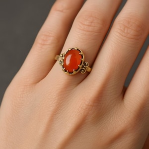 Vintage Carnelian Ring, Gold Plated Oval Gemstone Ring, Boho Statement Jewelry, Gift for Her, Handmade Carnelian Jewelry