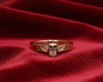 Uroczy pierścionek z małą sową, pierścionek z sową, pierścionki vintage, pierścionek z mosiądzu, złoty pierścionek z sową, pierścionek z ptakiem, pierścionki dla kobiet, pierścionki dla mężczyzn