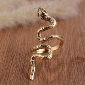 Gold Snake Ring For Women, Adjustable Serpent Statement Ring, Handmade Reptile Jewelry, Boho Witchy Ring, Symbolic Gift For Her Unique
