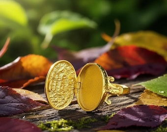 Gold Oval Locket Ring | Vintage Secret Compartment Ring | Handmade Gold Keepsake Jewelry | Unique Gift for Her
