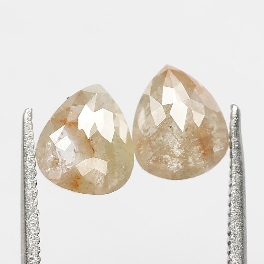 2.05 CT Pear Rustic Diamond Pair – Light Greenish Grey Loose Diamonds ...