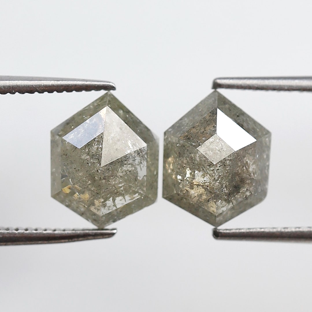 Natural 3.73 CT Rustic Grey Diamond Pair, 9 MM Geometric Loose Diamonds ...