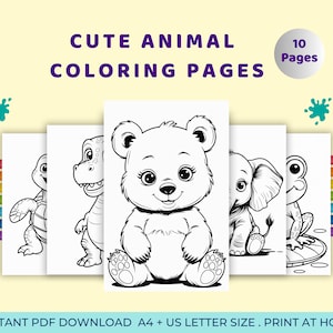 10 Cute Animal Coloring Pages for Kids Printable PDF Download A4 & US Letter Size | Fun Activity Book for Toddlers, Preschool, Kindergarten