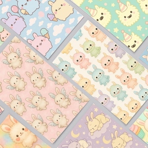 Labubu-Inspired Cute Cartoon Seamless Pattern – Printable Digital Art for Scrapbooking & Crafts
