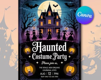 Editable Haunted Costume Party Invitation – Halloween Gothic Mansion Party Invite