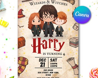 Wizards & Witches Birthday Invitation: Editable Magical School Party Template