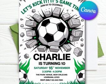Personalised Football Birthday Party Invitation - Custom Soccer Invite Template