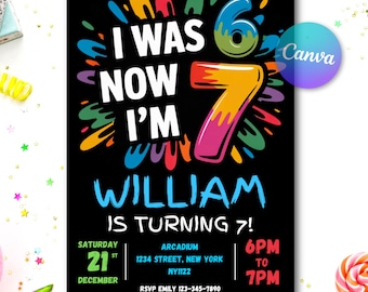 Invitación de cumpleaños para niños: Tenía 6 años y ahora tengo 7. Plantilla Canva.