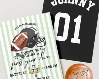 First Year Down Football Birthday Invitation: Editable Template (Digital Download)