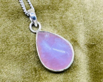 925 Sterling Silver Rose Quartz Pendant, Handmade Artisan Boho Jewelry
