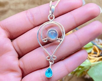 ラブラドライト＆ブルートパーズ スターリングシルバー ペンダント