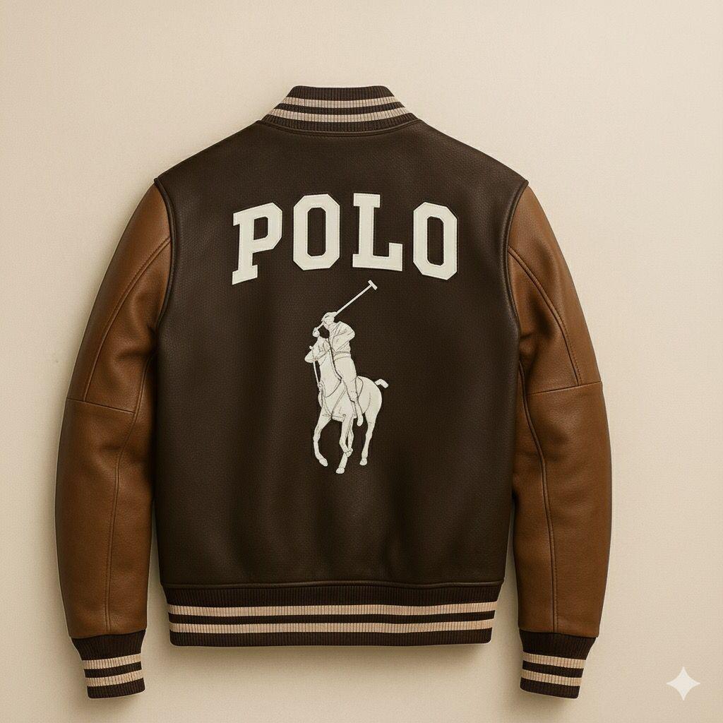 brown leather polo bomber leather jacket