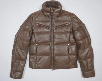 Polo leather jacket brown Leather Puffer Bomber Jacket Genuine Cowhide Skin Winter Jackets