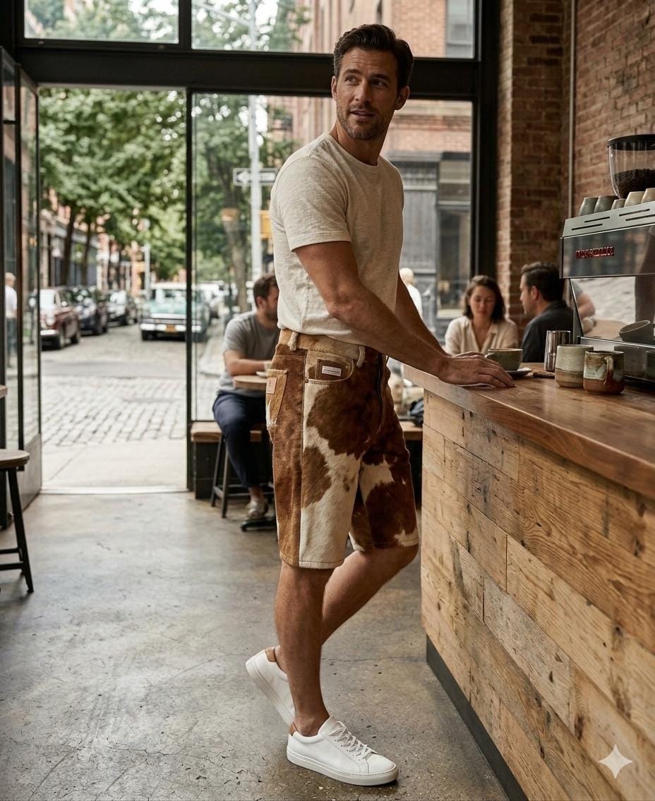 Men's Leather Shorts Hair-On Cowhide Leather Shorts, Western Cowboy Style Shorts, Handmade Pony Hair Shorts Festival Rave Wear Biker Shorts