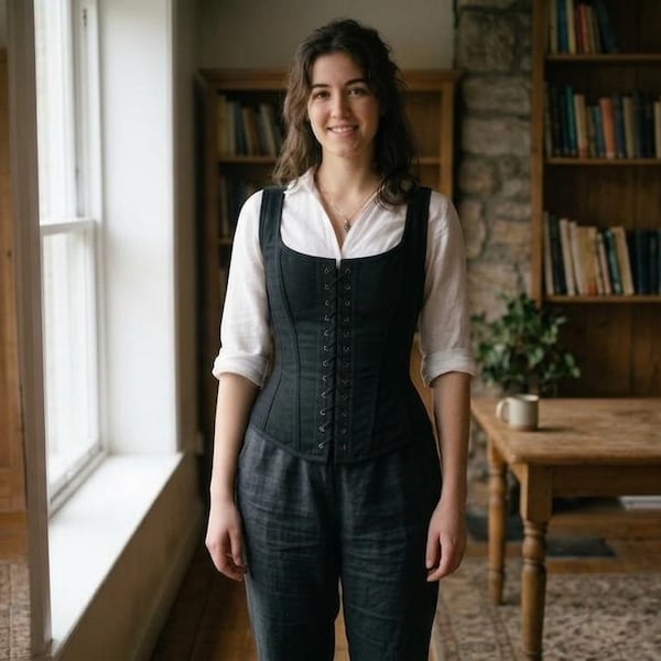 Schwarzes Baumwoll Korsett, Renaissance Mieder Aufenthalte, Cottage Kern Schnürweste, Mittelalterliches Piraten Kostüm, Academia Weste, Viktorianisches Bustier