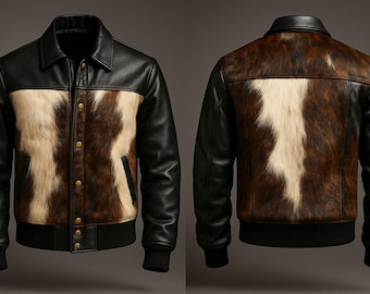 Leather jacket Men's Cowhide Leather Western Jackets, Hair-On-Hide Biker Style