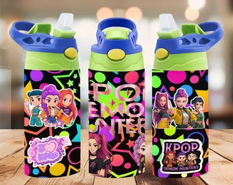 Neon Pop Fantasy Girl Squad 12oz kinderbekeromslag, png | Sublimatie sublimatie fles in Demon Hunter-stijl downloaden