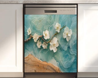 Etui na magnes do zmywarki z motywem kwiatowym i motywem oceanu: wystrój kuchni w stylu nadmorskim