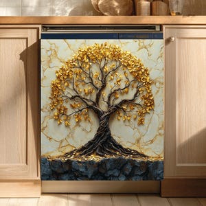 Golden Tree of Life Dishwasher Magnet Cover: Spiritual Kitchen Decor
