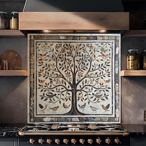Salpicadero de vidrio templado con mosaico del Árbol de la Vida: Arte de cocina