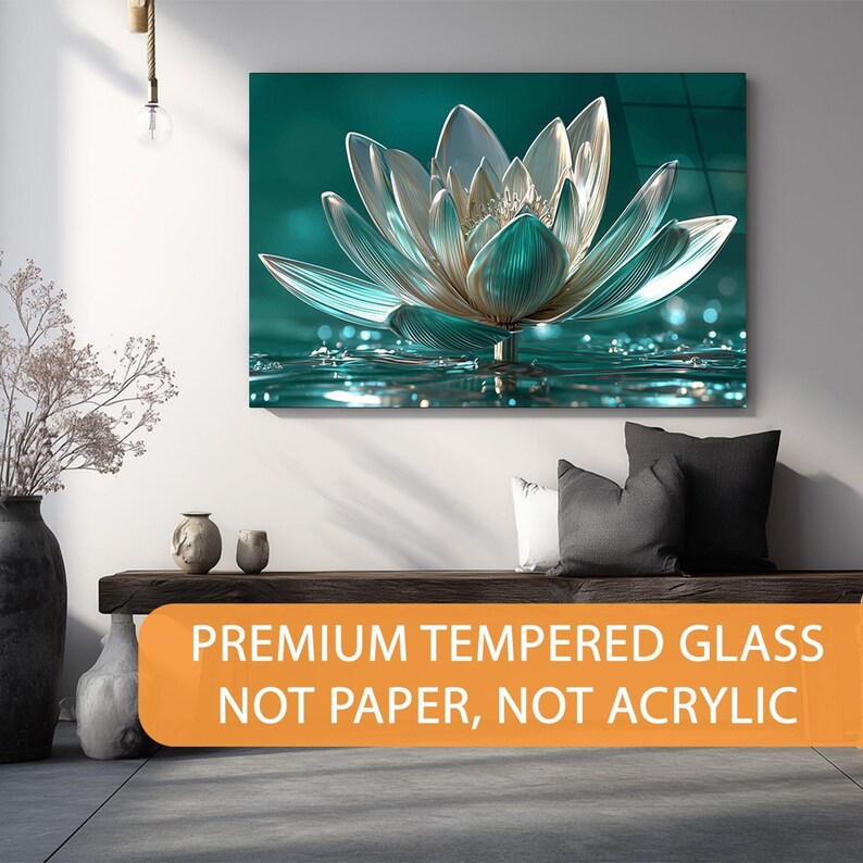 Lotus Flower Tempered Glass Wall Art | Elegant Floral Glass Wall Art ...