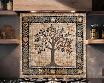 Mozaikowy panel kuchenny ze szkła hartowanego z motywem drzewa owocowego: odporny na ciepło i plamy