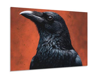 Raben-Porträt gehärtetes Glas Wandkunst | Gothic Vogel Design Wand Kunst | Gerahmt oder Ungerahmt Moderne Wohnkultur