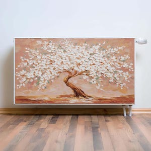Magnetic Radiator Cover, White Blossom Tree Heater Cover, Removable Cover for Radiator, Flexible Decorative Cover for Heater, Home Decor