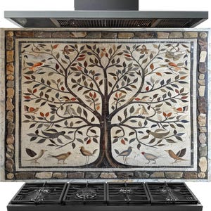 Paraschizzi in vetro temperato con motivo a mosaico Albero della vita: arte in cucina