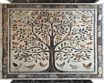 Mosaic Tree of Life Tempered Glass Backsplash: Kitchen Art