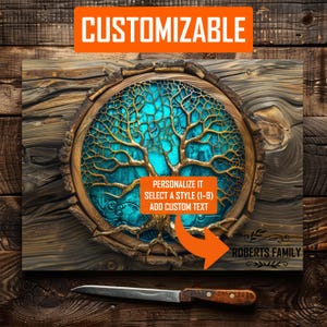 Glass Cutting Board, Golden Tree Chopping Board, Tempered Glass Food Prep Board, Decorative Serving Board, Personalized Charcuterie Board