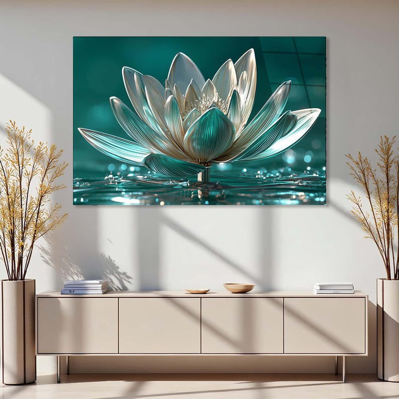 Lotus Flower Tempered Glass Wall Art | Elegant Floral Glass Wall Art ...