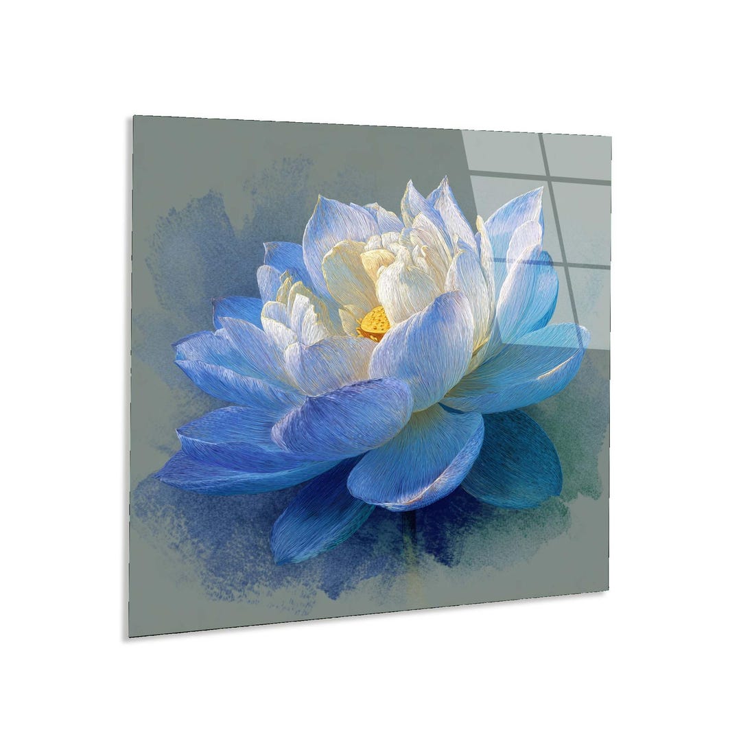 Blue Lotus Tempered Glass Wall Art | Elegant Floral Glass Wall Decor ...