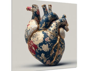 Kwiatowy, anatomiczny motyw serca, szkło hartowane, dekoracja ścienna | Surrealistyczny wystrój