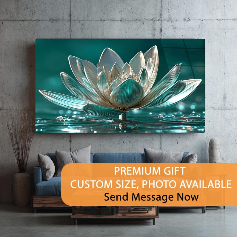 Lotus Flower Tempered Glass Wall Art | Elegant Floral Glass Wall Art ...