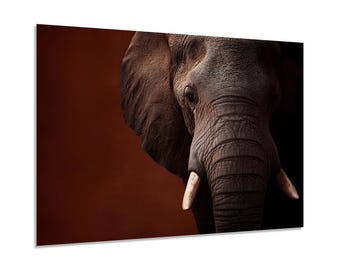 Majestätischer Elefant gehärtetes Glas Wandkunst | Safari Safari Wanddeko | Gerahmt oder ungerahmt Modernes Naturdekor
