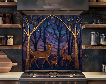 Szkło hartowane Deer Family, ściana kuchenna Enchanted Forest