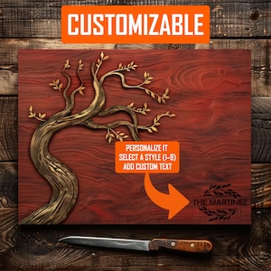 Glass Cutting Board, Golden Tree Chopping Board, Personalized Charcuterie Board, Tempered Glass Serving Board, Gift Board for Food Lovers