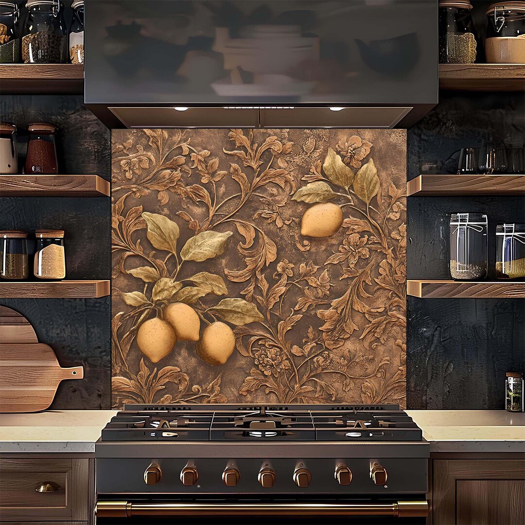 Lemon Splashbacks Tempered Glass Backsplash, Copper Look Lemon Branch Backsplash, Kitchen ...