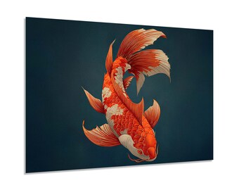 Koi Fisch gehärtetes Glas Wandkunst | Japanisch inspiriertes Design Wanddekor | Gerahmtes oder ungerahmtes Zen Home Decor