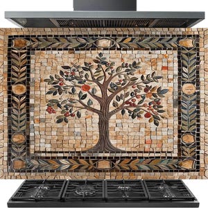 Mosaic Fruit Tree Tempered Glass Kitchen Backsplash: Heat & Stain Resistant