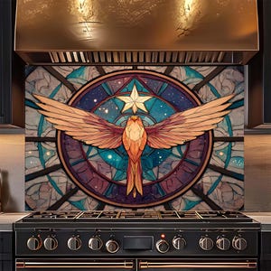 Tempered Glass Backsplash, Celestial Phoenix Backsplash, Kitchen Backsplash Behind Stove, Rustic Backsplash, Heat Resistant Glass Splashback