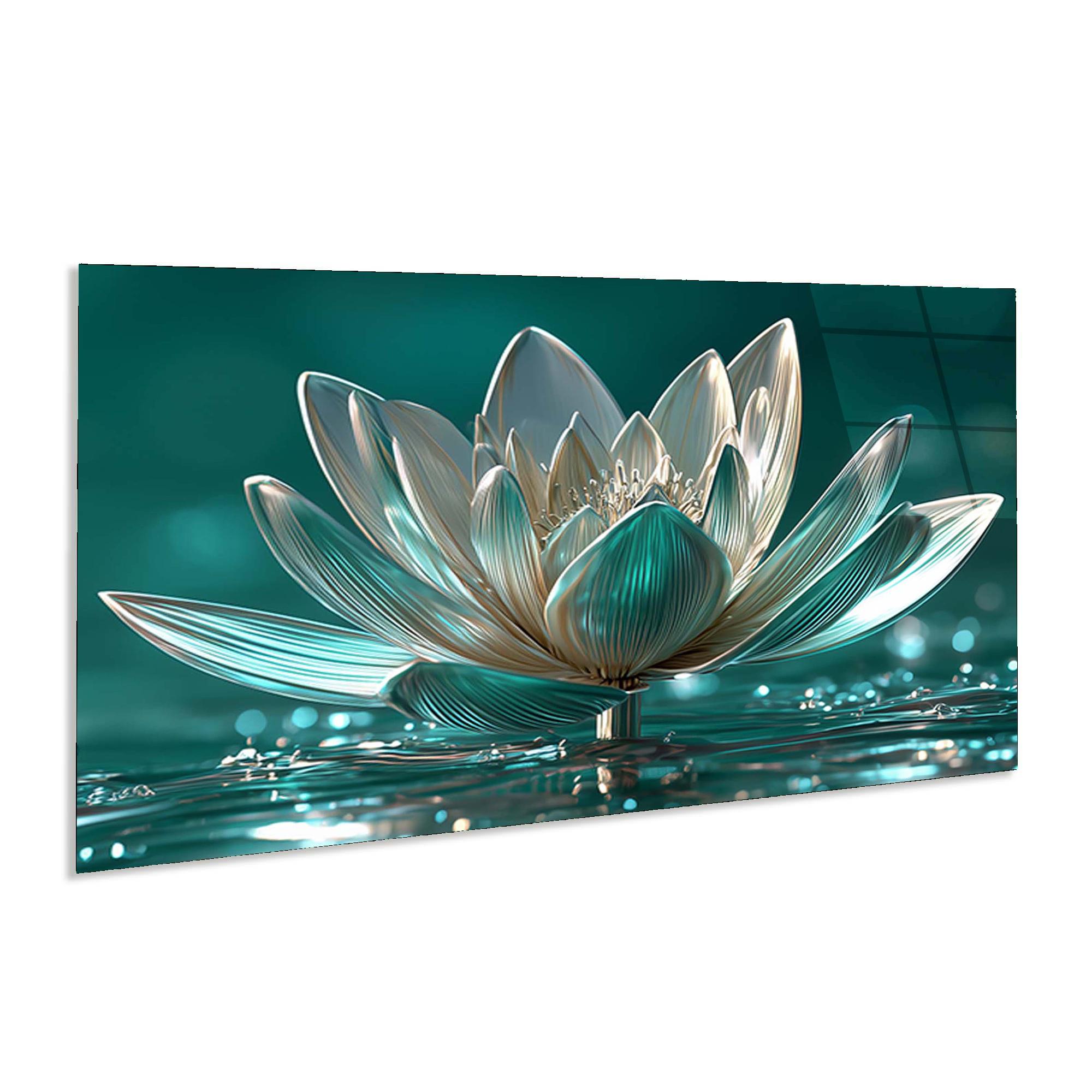 Lotus Flower Tempered Glass Wall Art | Elegant Floral Glass Wall Art ...